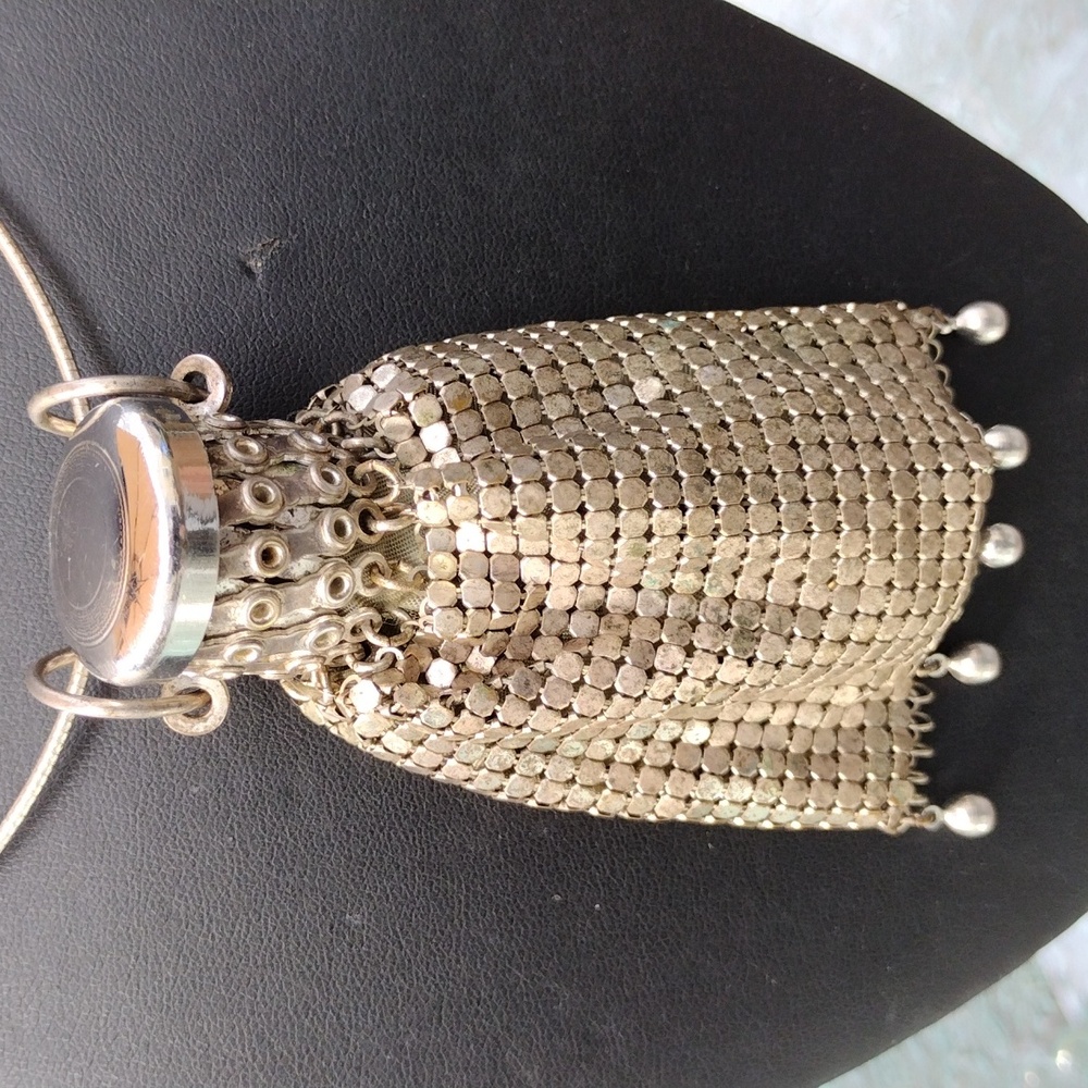 c1930s Whiting & Davis Silver Tone Mesh Gate Top Beggars Purse Bag + - Picture 2 of 8